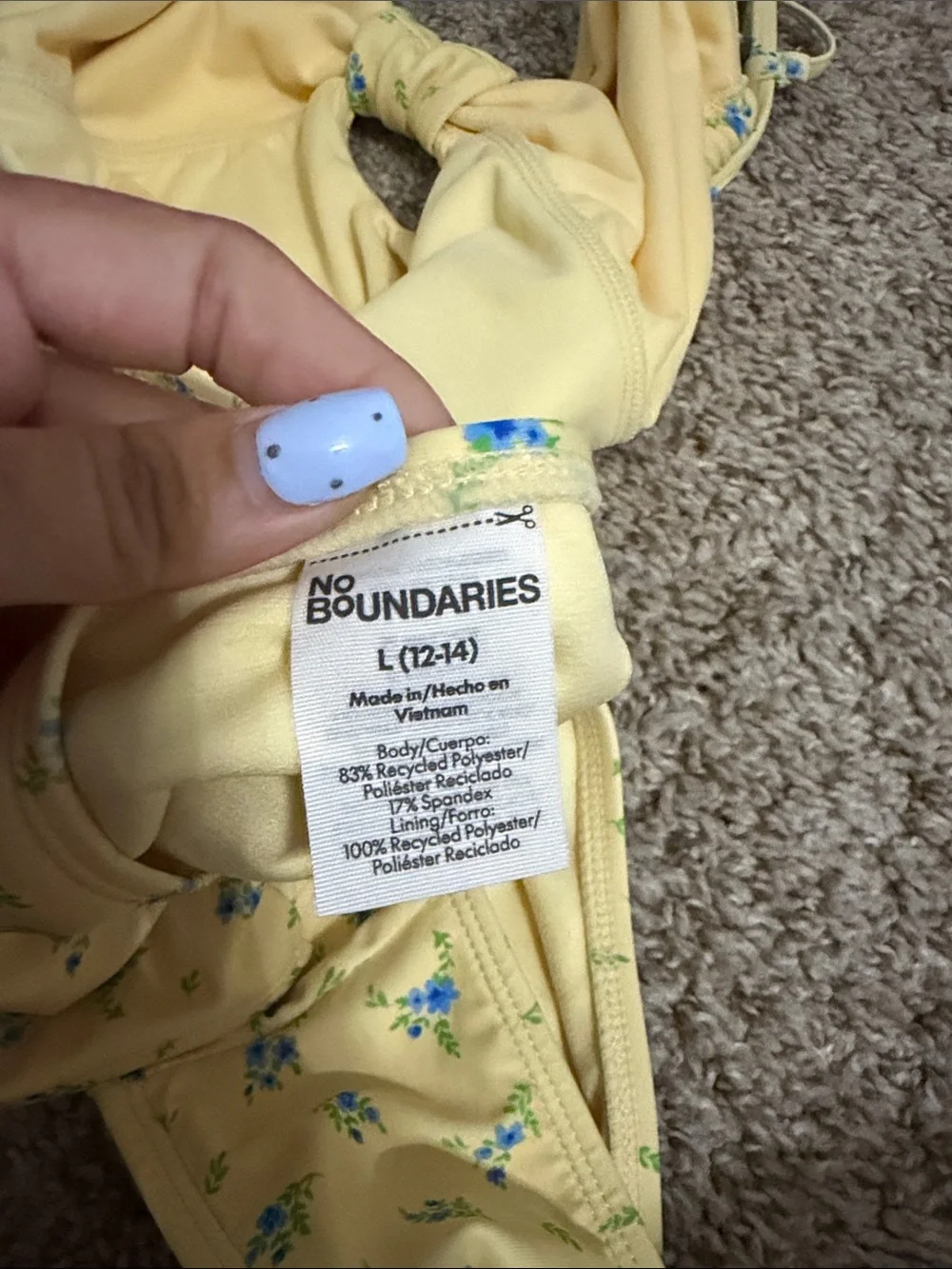 Yellow Floral One-Piece Swimsuit with Blue Blossoms large 12-14
